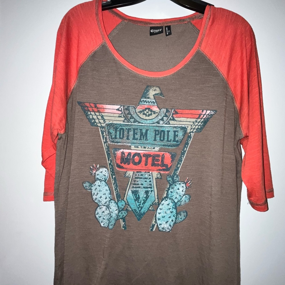 Crown Coral and Brown Graphic Long Sleeve Top